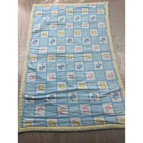 unbranded Other - Vtg 1980’s Care Bear Baby Blanket Handmade Tacked Quilt 27”x42” Yellow Back
